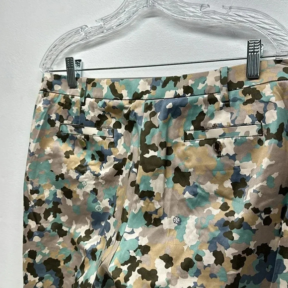 Tory Burch Dress Pants Floral Camouflage Colorful Cotton Stretch Logo Size 8 - Picture 7 of 12